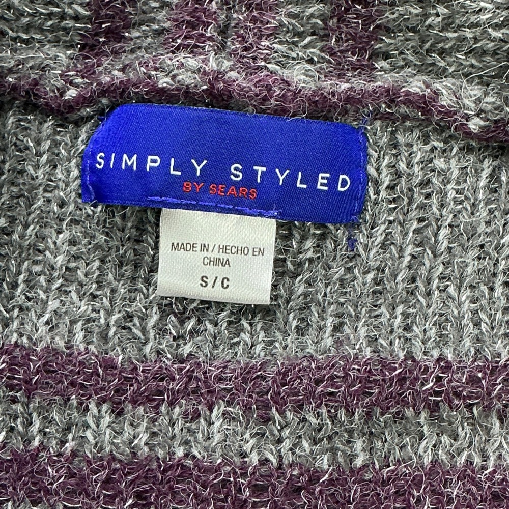 Simply Styled Purple Plaid Cardigan Women Small Metallic Open Front Knit Sweater - Picture 8 of 16